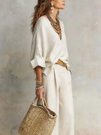 Full Size Loose Fit Top Wide-leg Pants Set Plus (2)