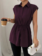 Drawstring Waist Cap Sleeve Shirt (18)