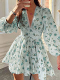 Full Size Floral Print Lace Detail V-neck Mini Dress Plus