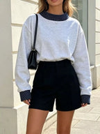 Polka Dot Contrast Trim Dropped Shoulder Sweatshirt (9)