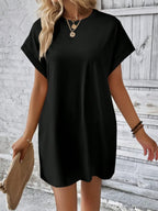 Round Neck Short Sleeve Mini Tee Dress Pockets (14)