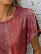 Printed Round Neck Short Sleeve T-shirt (6)