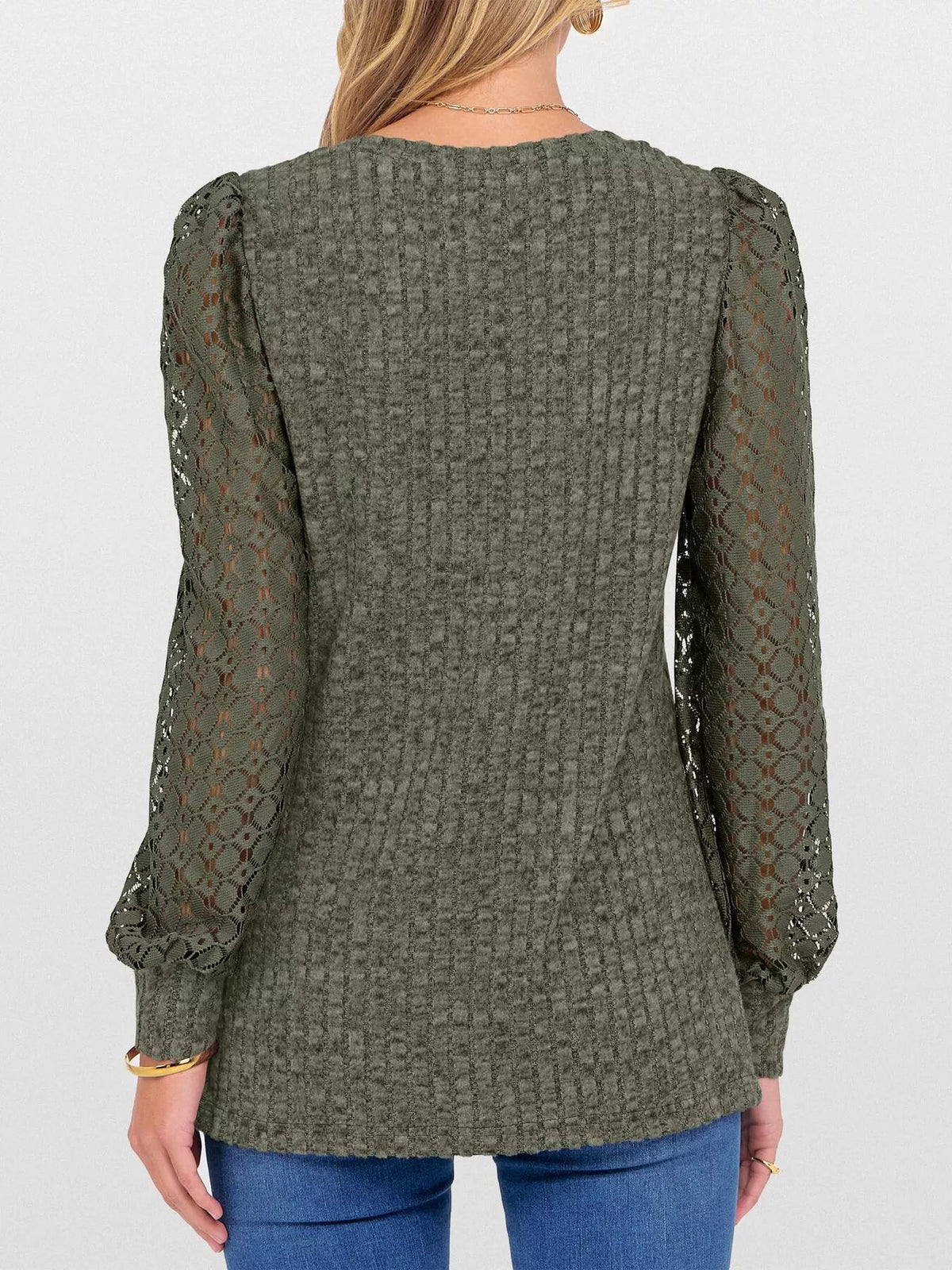 Lace Sleeve V-neck T-shirt (23)