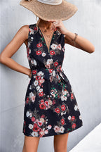 Printed Zip Detail Belted Sleeveless Dress (3)