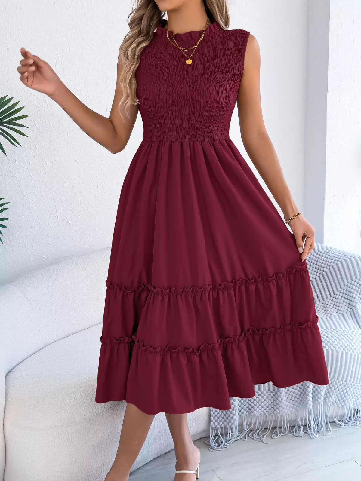 Smocked Sleeveless Tiered Dress (23)