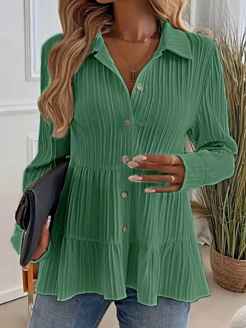 Button-down Long Sleeve Tiered Shirt (16)
