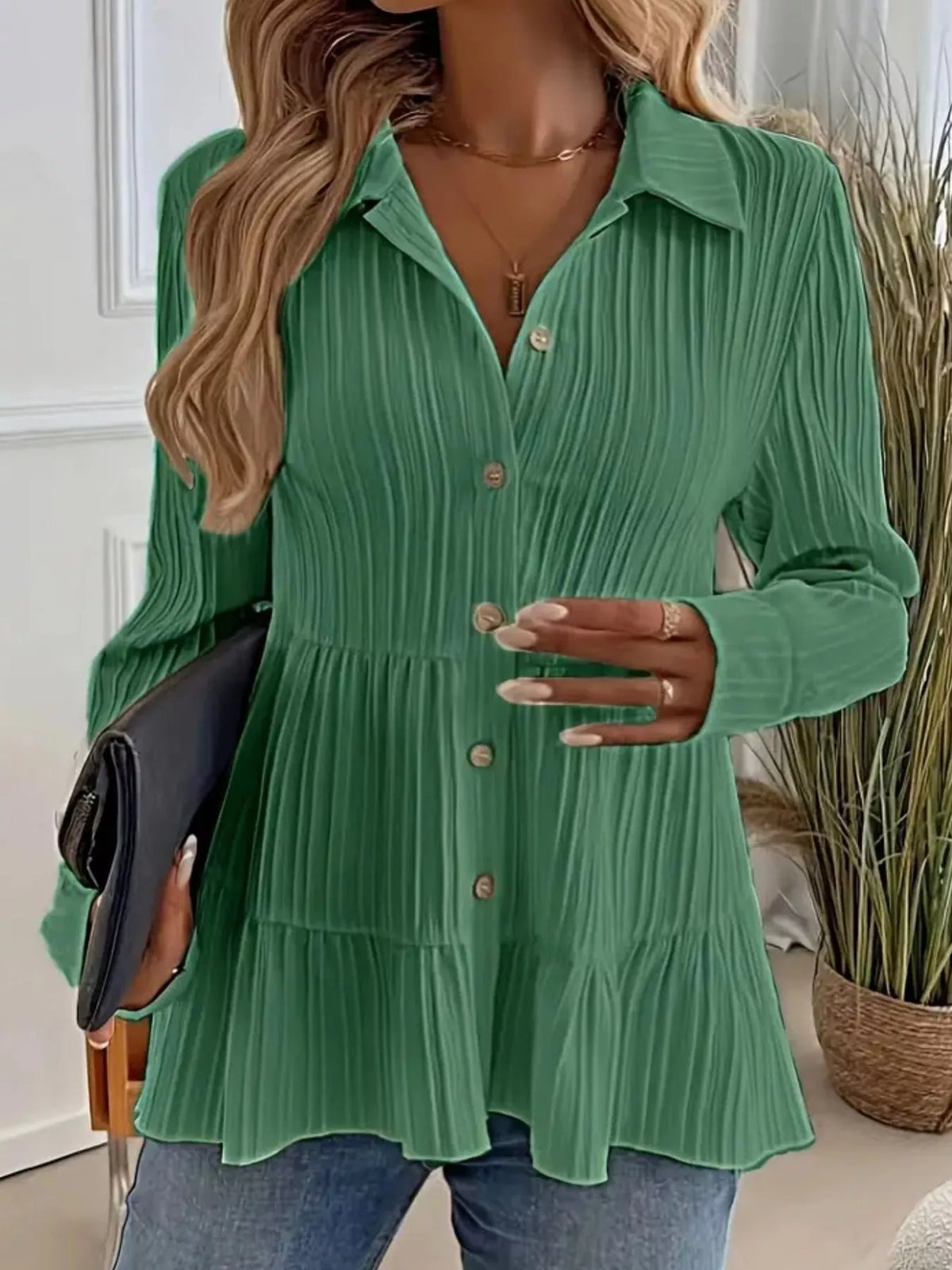 Button-down Long Sleeve Tiered Shirt (16)
