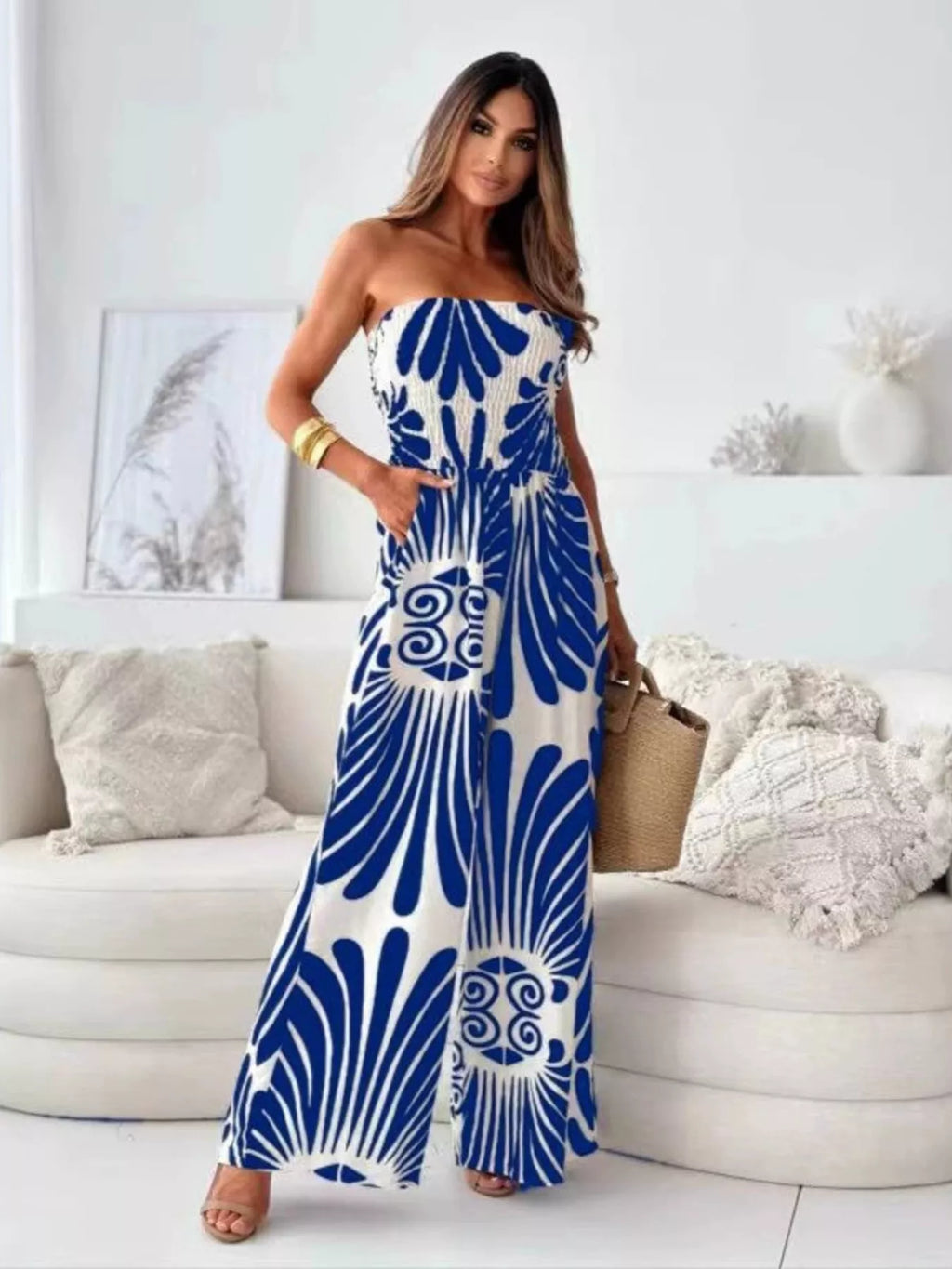 Printed Strapless Wide-leg Jumpsuit (8)