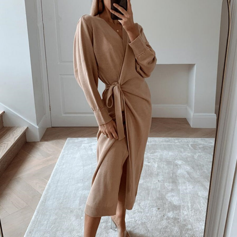V-neck Robe Dress variant CJNSSYLY10874-Khaki