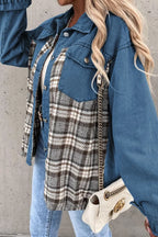 Plaid Pocketed Button Up Denim Jacket (12)