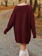 V-neck Dropped Shoulder Sweater Dress (17)