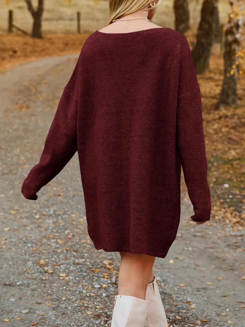 V-neck Dropped Shoulder Sweater Dress (17)