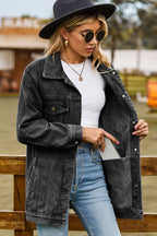 Buttoned Collared Neck Denim Jacket Pockets (7)