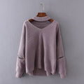 Neck V-neck Zipper Sleeve Pullover variant CJNSSYMY01379-Purple
