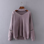 Neck V-neck Zipper Sleeve Pullover variant CJNSSYMY01379-Purple