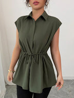 Drawstring Waist Cap Sleeve Shirt (8)