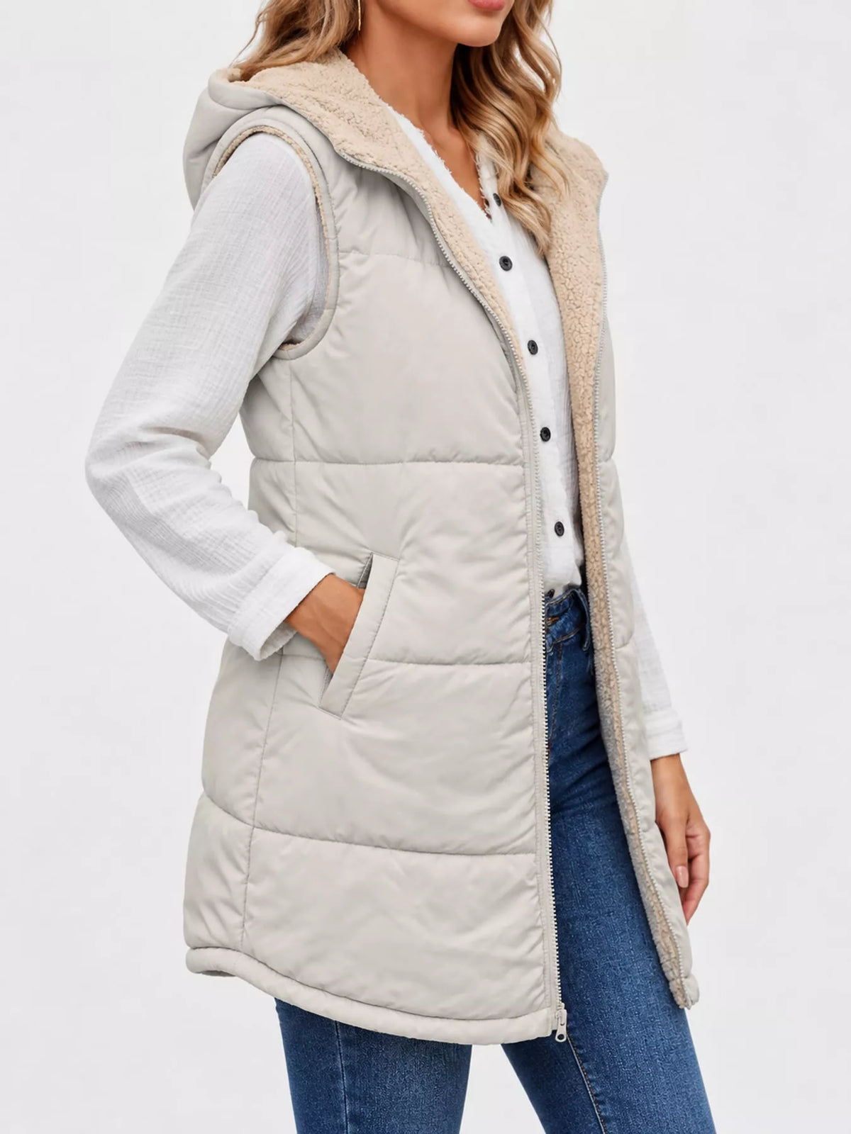 Full Size Hooded Sherpa-lined Puffer Vest Coat Plus (26)