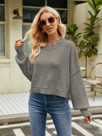 Round Neck Lantern Sleeve Sweater (9)
