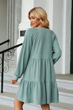 Notched Neck Long Sleeve Mini Dress (2)