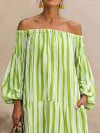 Off-shoulder Striped Maxi Dress (3)