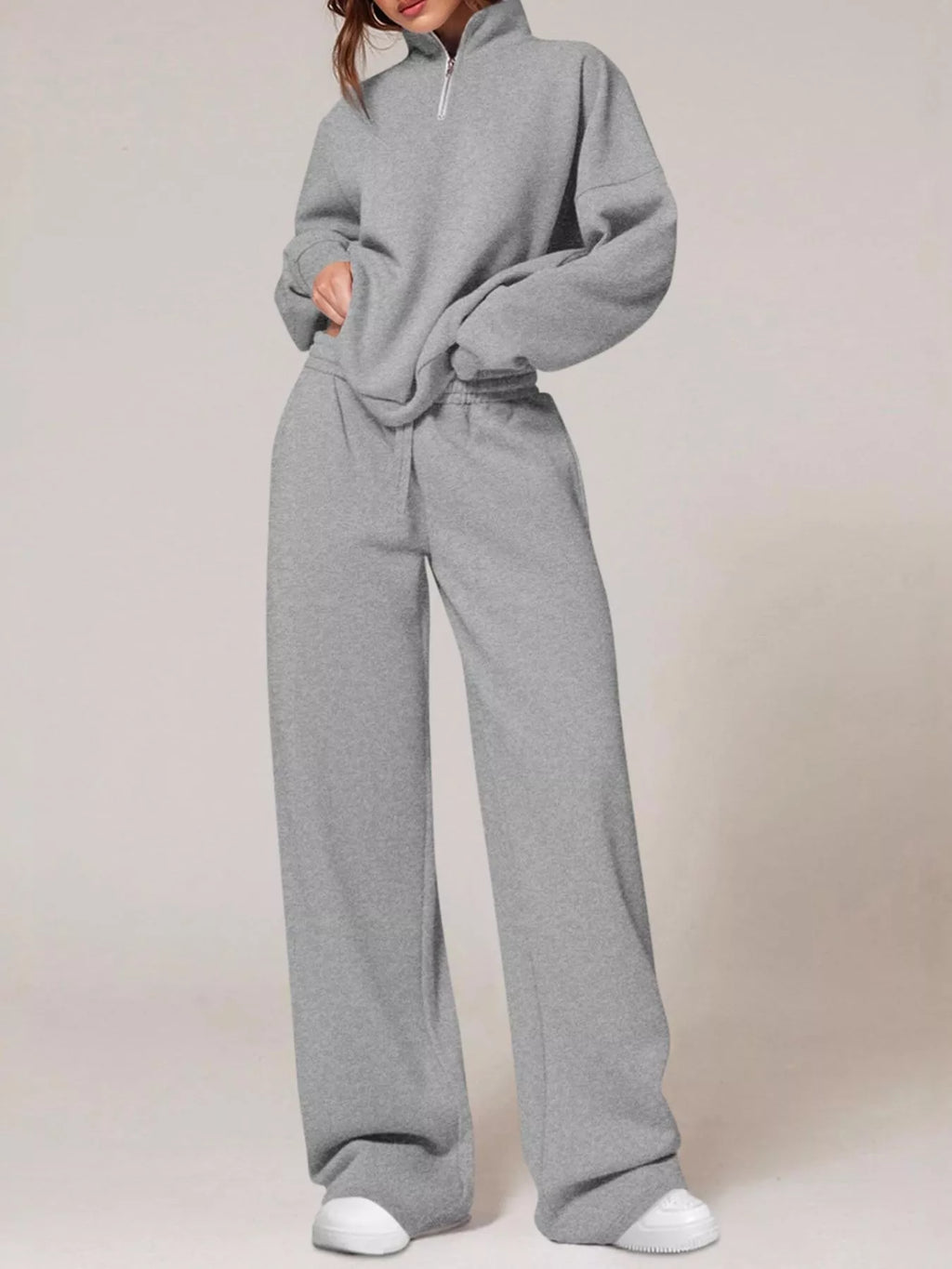 Half-zip Sweatshirt Wide-leg Sweatpants Set (25)