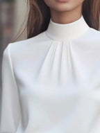 Mock Neck Long Sleeve Blouse Pleated Detail (11)