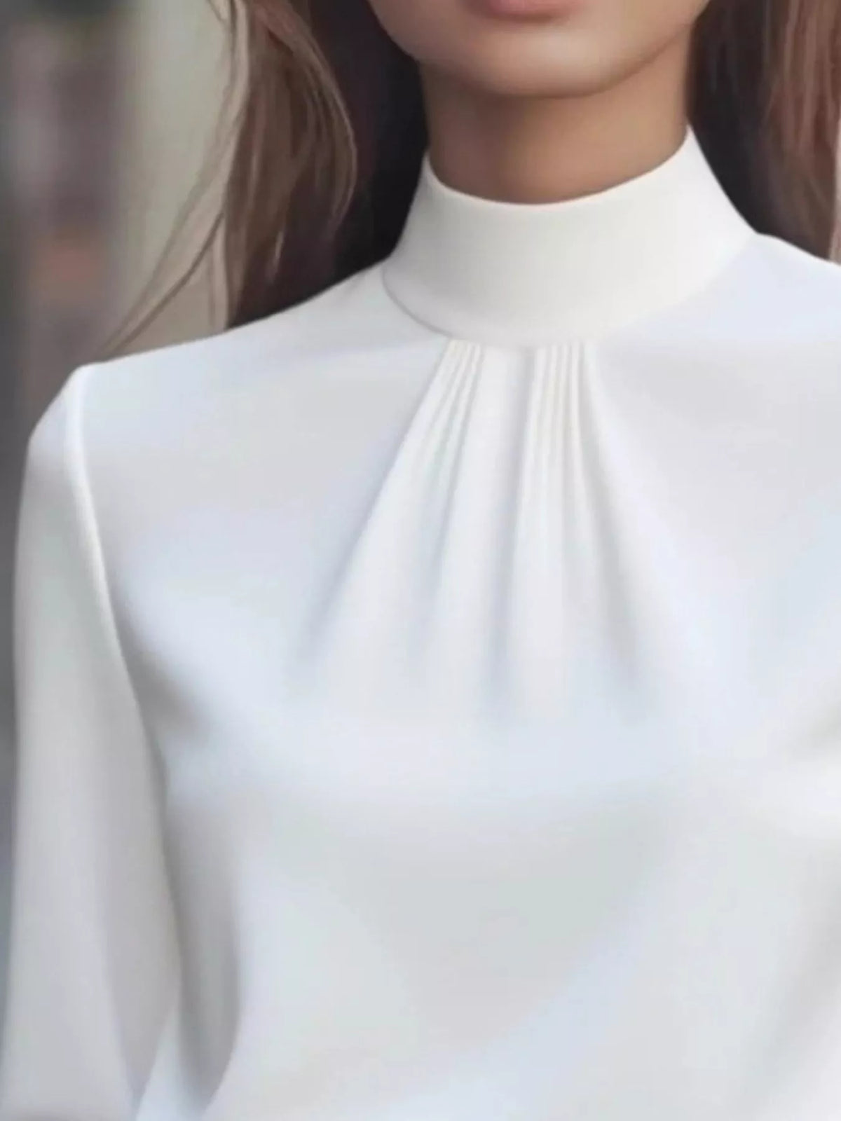 Mock Neck Long Sleeve Blouse Pleated Detail (11)