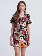 Floral Puff Sleeve Mini Dress (2)