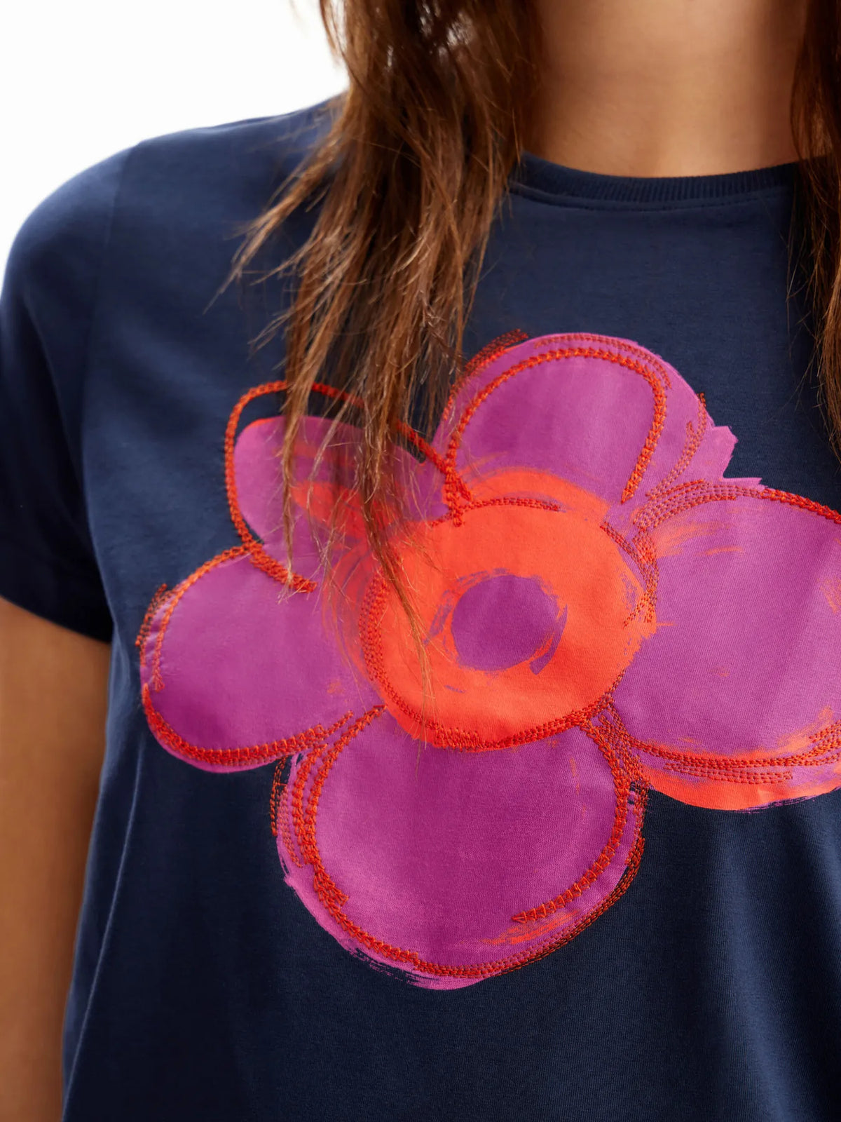 Flower Graphic Round Neck T-shirt (8)