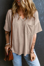 Textured V-neck Dropped Shoulder T-shirt (23)