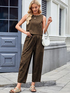 Plaid Sleeveless Top Pants Set (22)