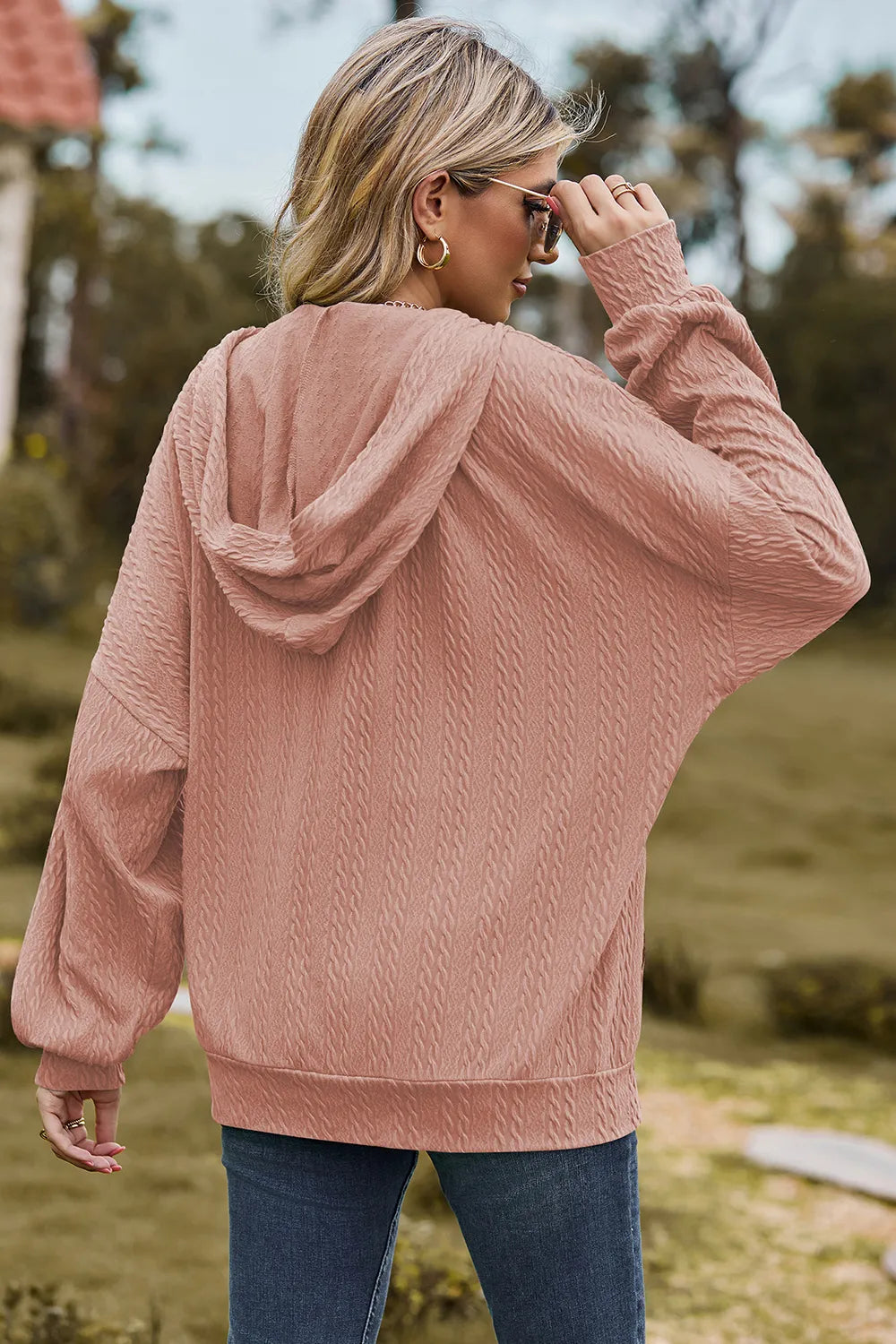 Drawstring Zip Up Dropped Shoulder Hoodie (24)