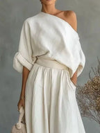 Full Size One Shoulder Top Wide Leg Pants Set Plus (2)