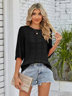 Openwork Round Neck Knit Top (14)