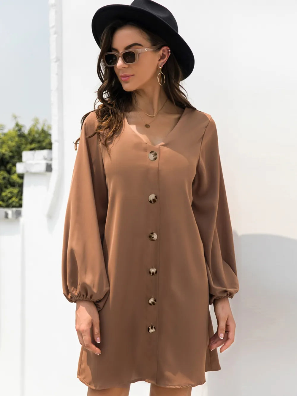 V-neck Long Sleeve Mini Dress (2)