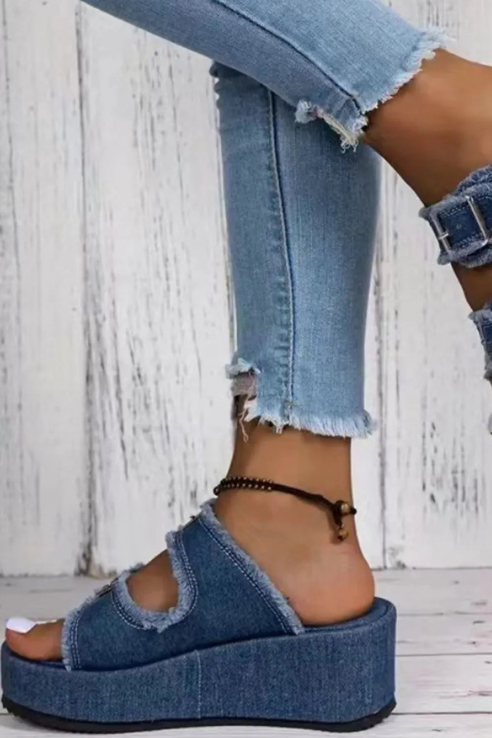 Raw Hem Wedge Buckle Sandals (3)