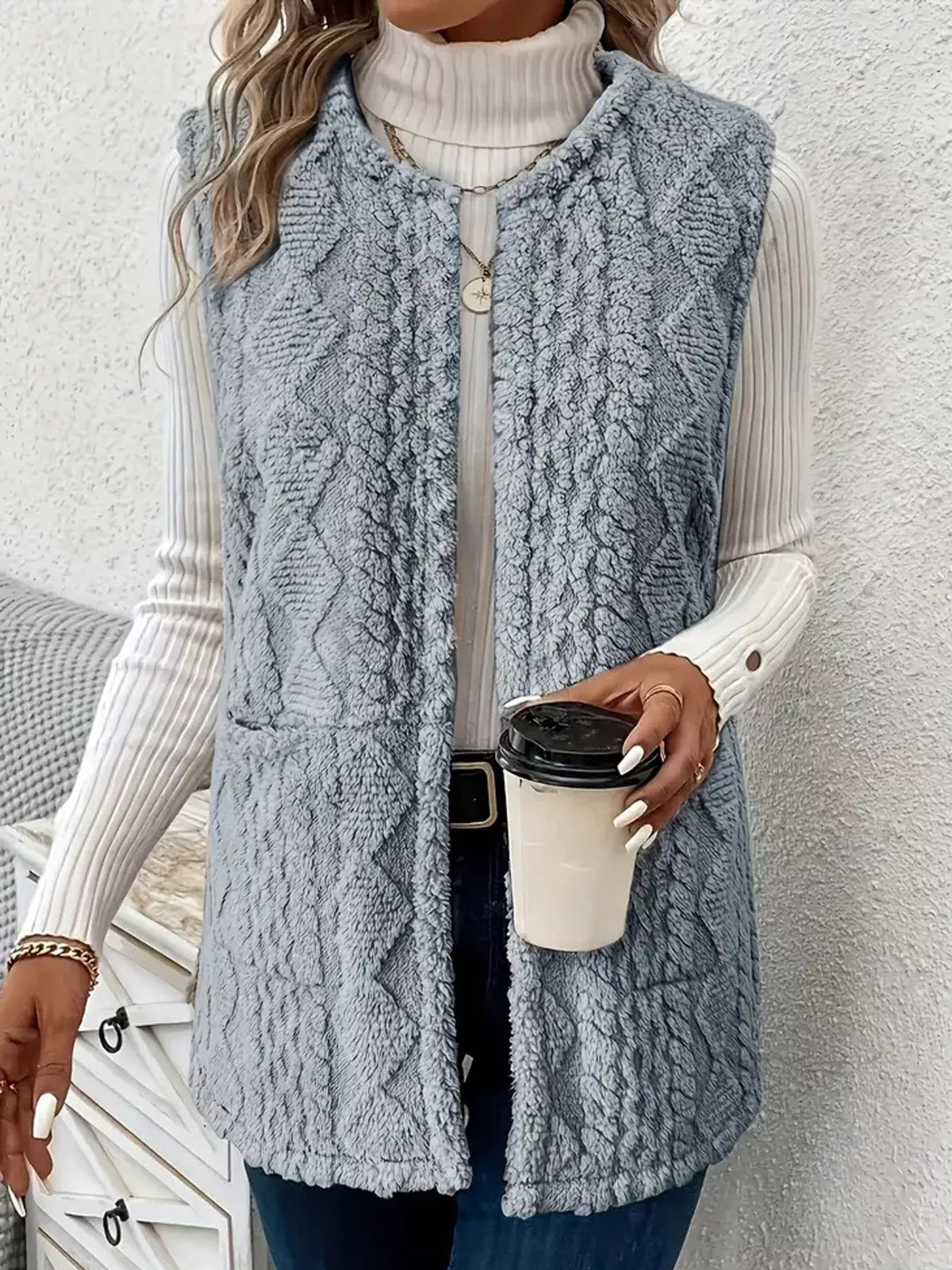 Sherpa Open Front Vest Coat (15)