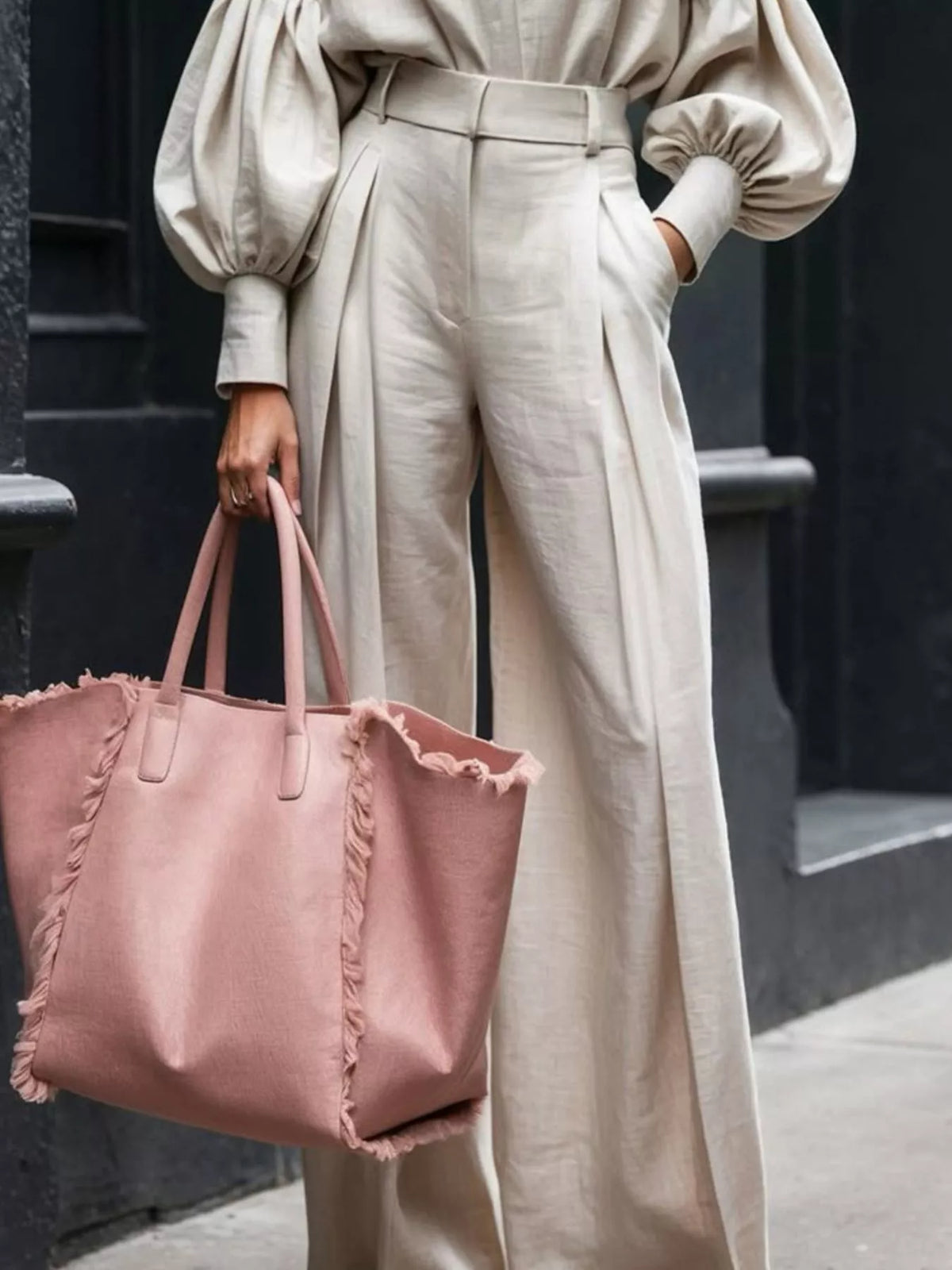 Lantern Sleeve Shirt Wide Leg Pants Set (6)