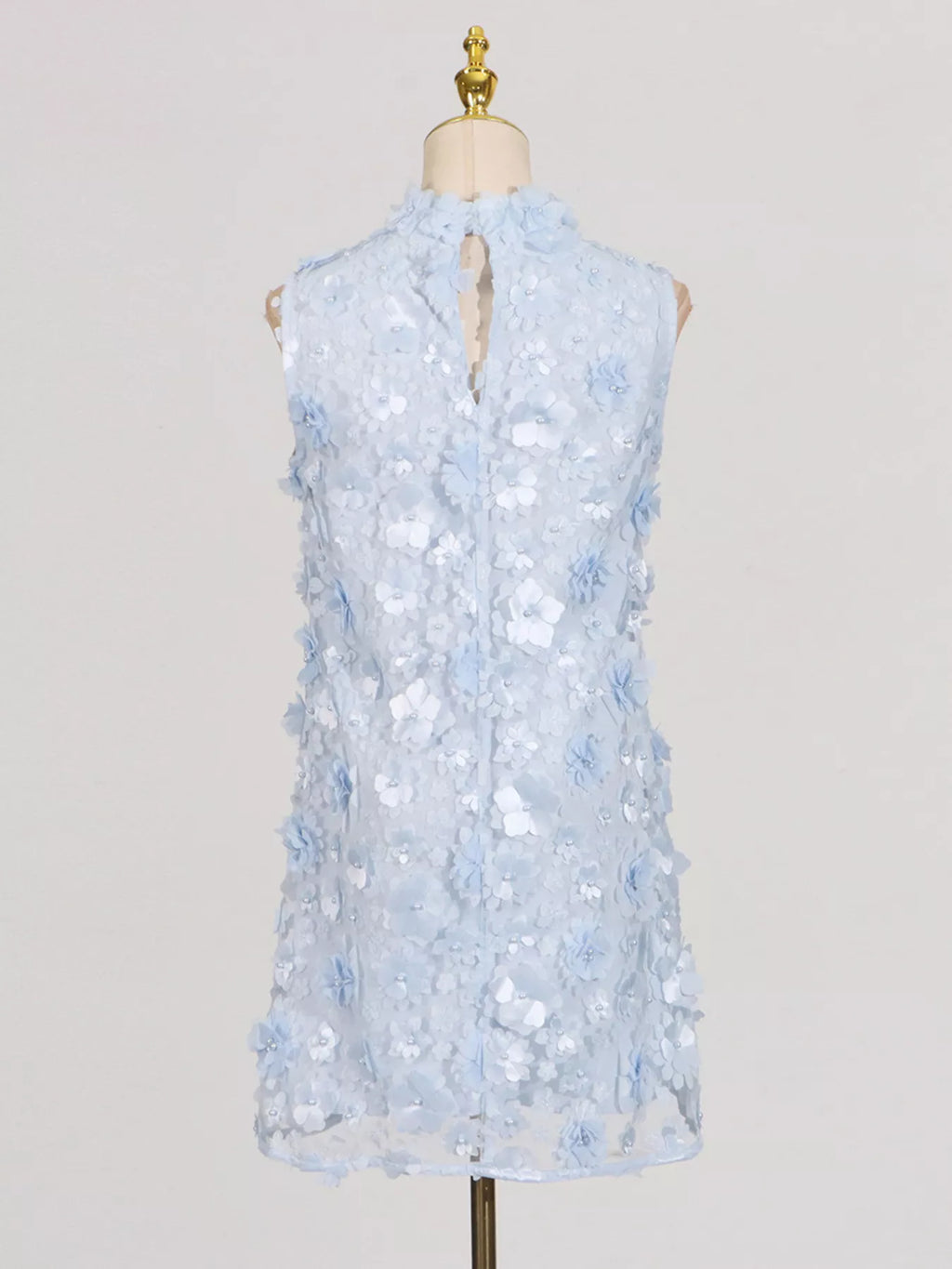 Floral Applique High Neck Sleeveless Mini Dress (6)