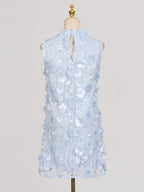 Floral Applique High Neck Sleeveless Mini Dress (6)