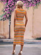 Striped Round Neck Sleeveless Midi Cover Up Dress (17)