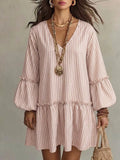 Full Size Striped Balloon Sleeve Mini Dress Plus