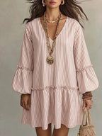 Full Size Striped Balloon Sleeve Mini Dress Plus