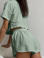 Eyelet Round Neck Top Shorts Set (12)
