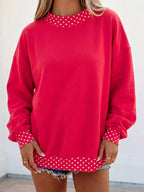 Polka Dot Trim Contrast Crew Neck Sweatshirt (5)