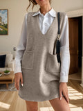 V-neck Sleeveless Sweater Dress Pockets