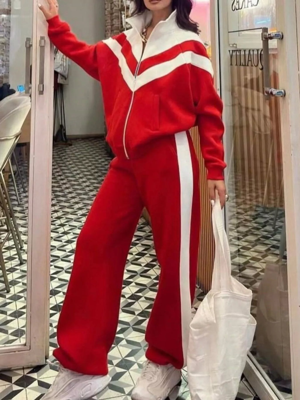 Block Zip-up Outerwear Pants Set (22)