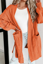 Cable-knit Dropped Shoulder Slit Cardigan (2)
