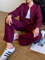Zip Up Sweatshirt Wide-leg Pants Set (21)