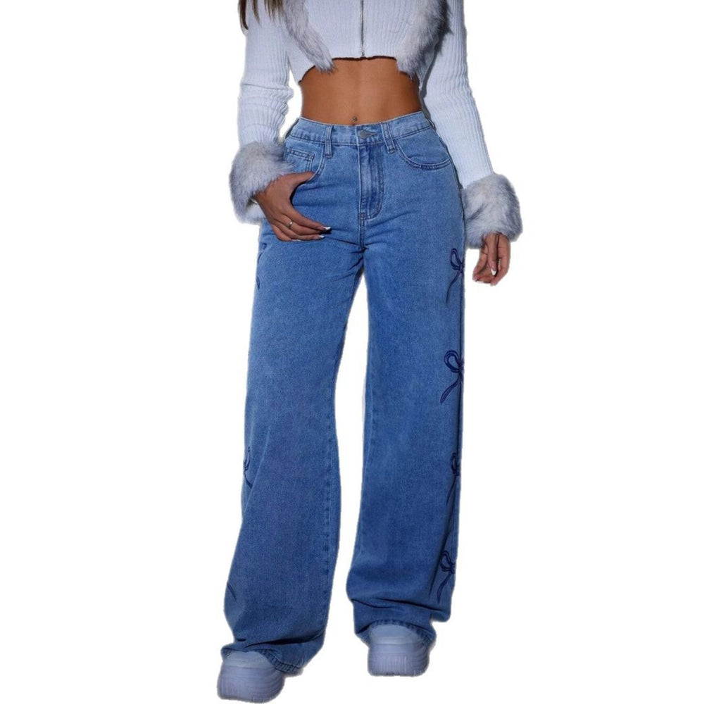 Printed Straight-leg Wide-leg Jeans photo 3